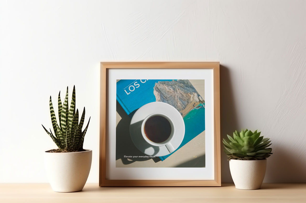 Coffee art print with quote elevate your everyday ritual in elegant typography