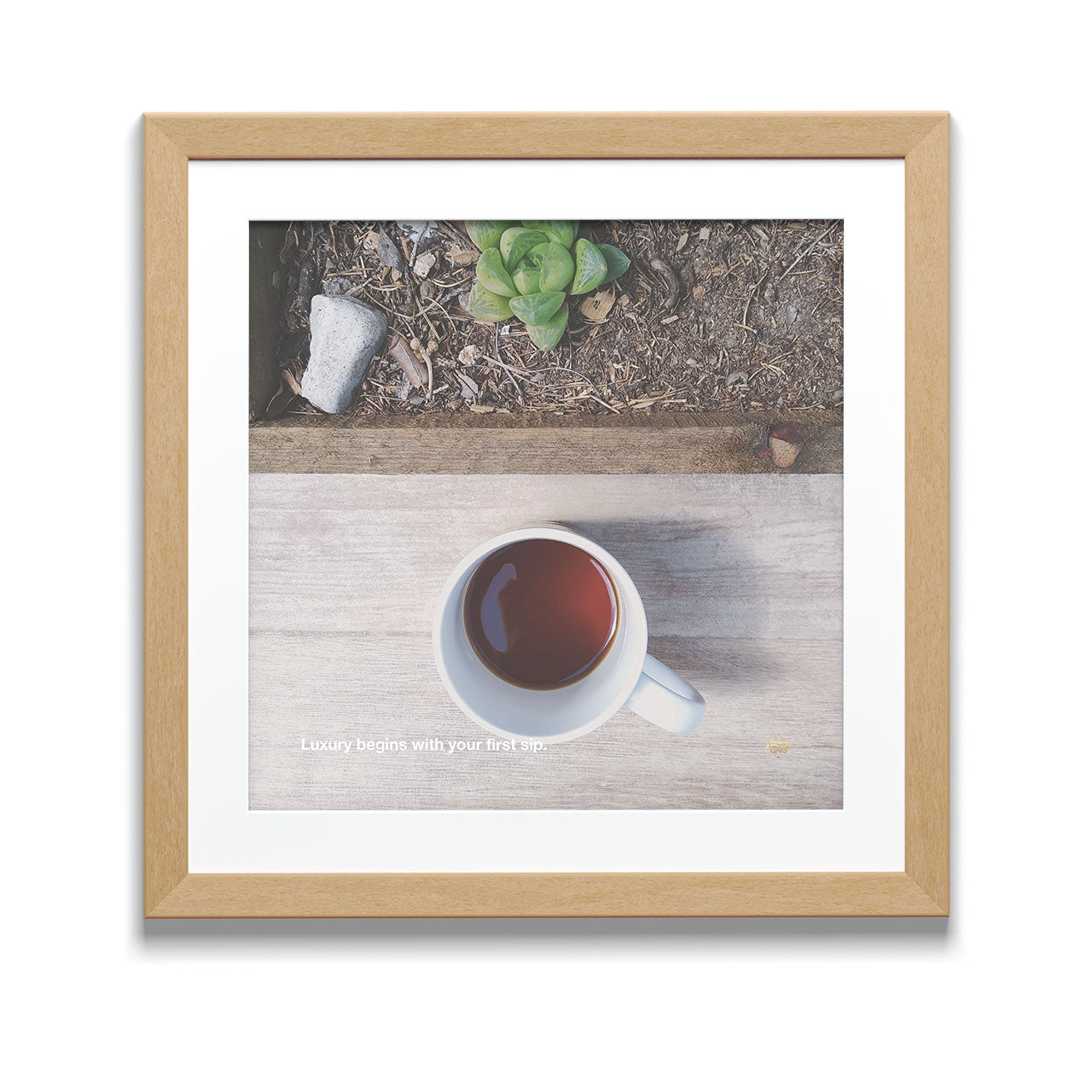 Luxury coffee art print with quote luxury begins with your first sip framed
